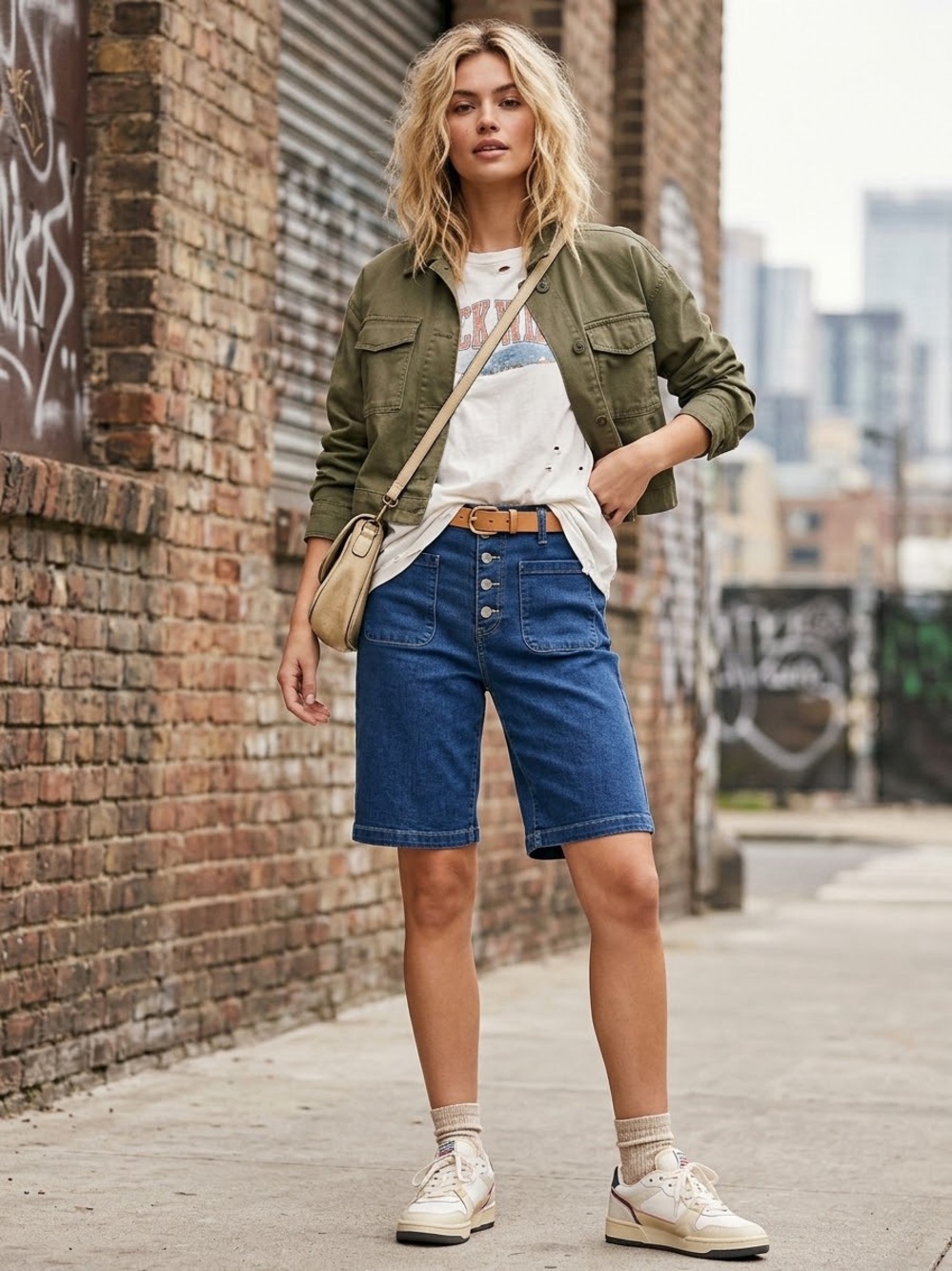 Luvamia Denim Bermuda Jean Shorts, High Waisted Button Fly, Women’s Size Large
